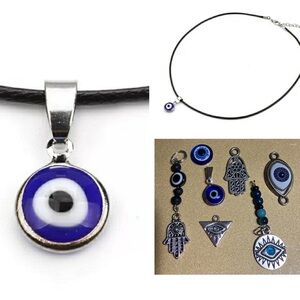 🪬eye charms variety lot amulet w black cord & protection stones chips